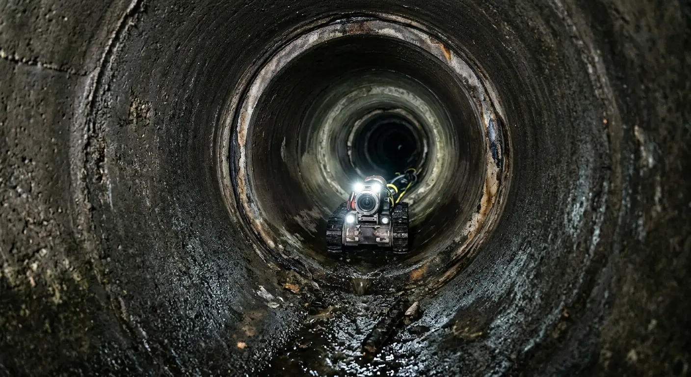 Robotic sewer camera inspecting pipe interior for Sewer Line Cleaning in Macon