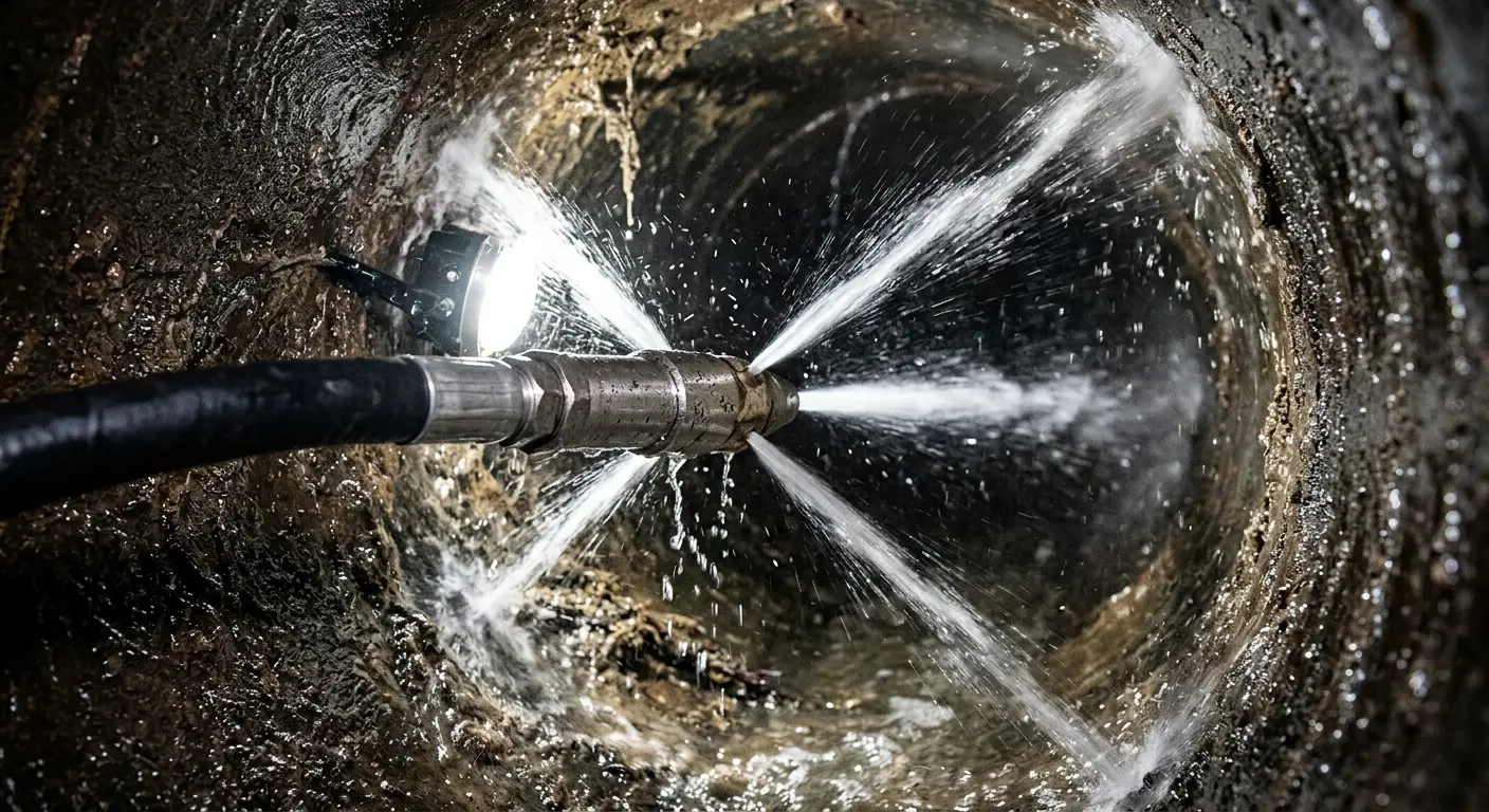 High-pressure hydro jetting nozzle cleaning sewer pipe for Storm Drain Cleaning in Macon